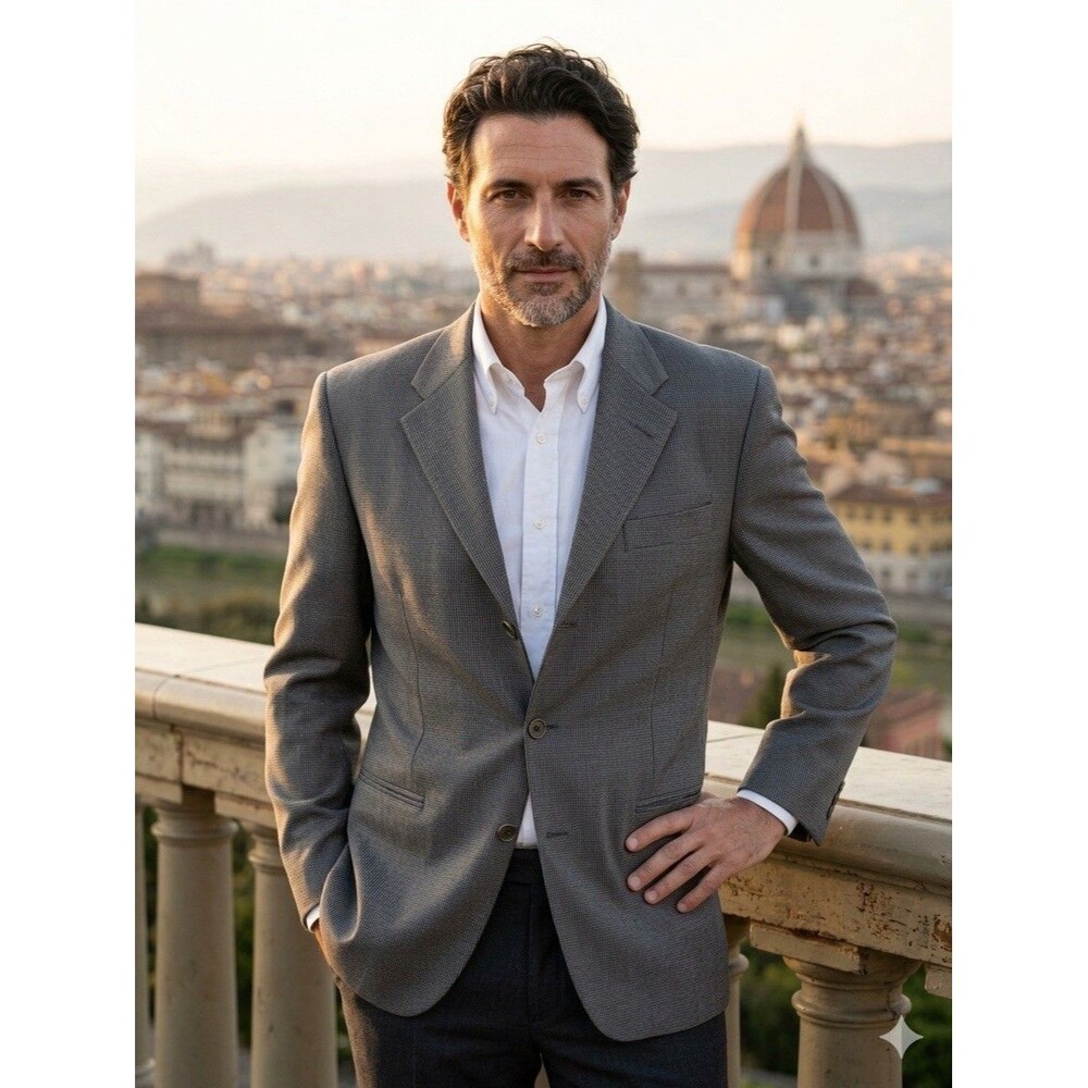 EMPORIO ARMANI Italy Blazer Mens 38R Geometric Twill Weave Wool